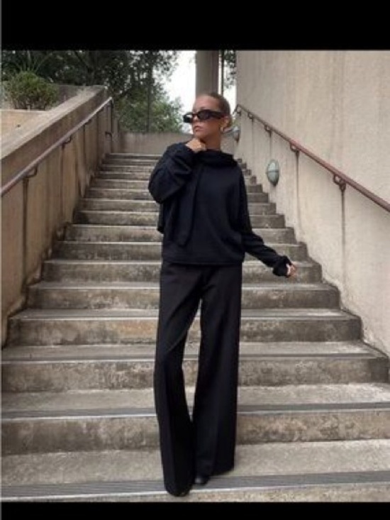 SPANX Pants - SPANX Set Sweatshirt and Black Wide-Leg Pull-On Trousers